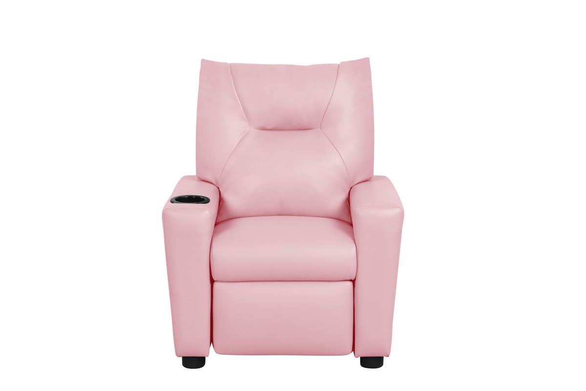 Lilola Home Perline 23" W Pink PVC Fabric Kids Recliner Chair with Cupholder